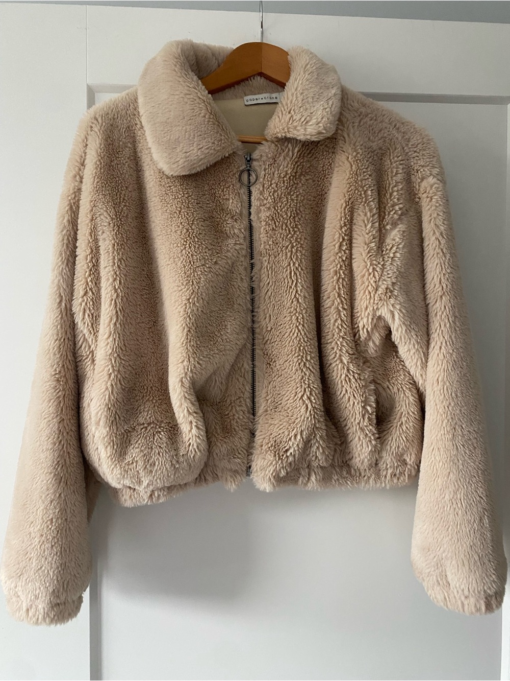 Paper Crane Plush Taupe Teddy Zip Jacket